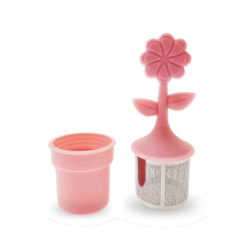 Infusette fleur silicone - inox rose - D: 3,7 cm - H: 3,7 cm