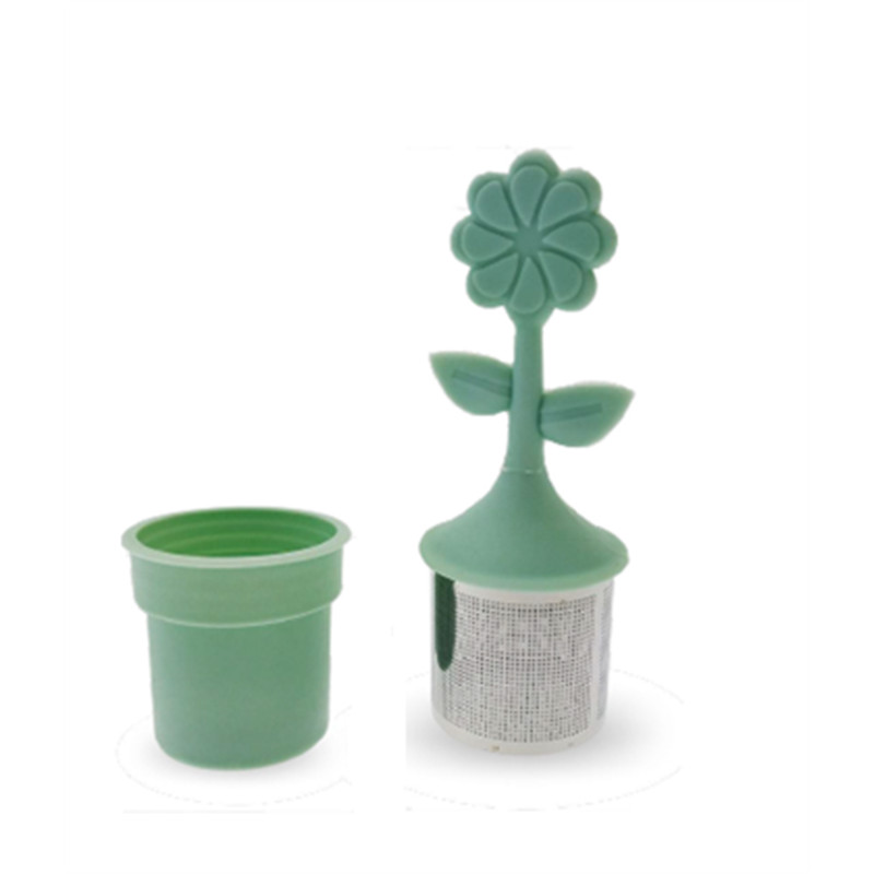 Infusette fleur silicone/inox verte - D: 3,7 cm/ H: 3,7 cm