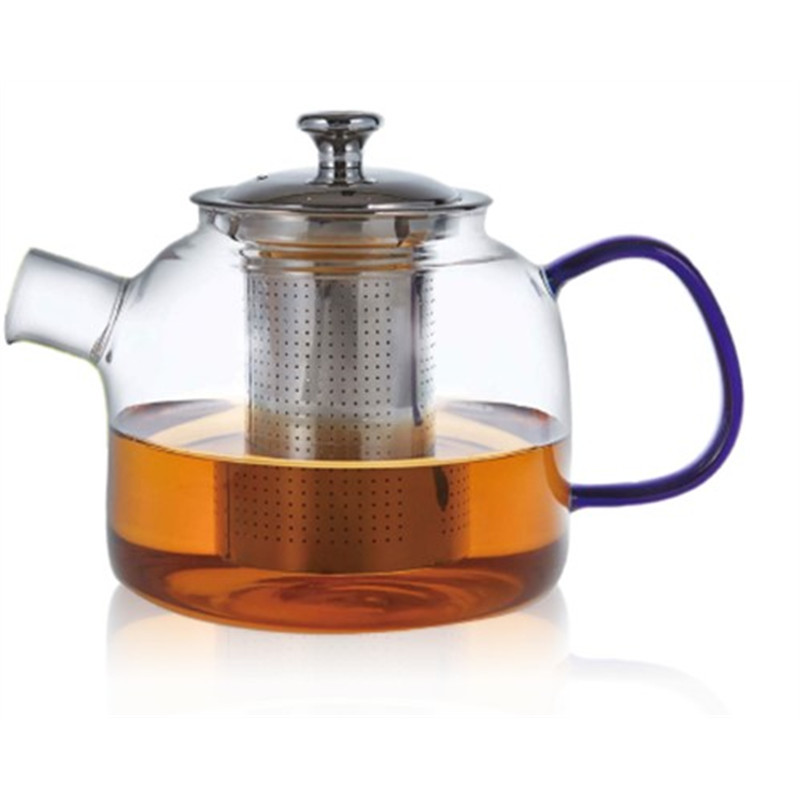 Théière en verre avec anse de couleur bleue - filtre inox - 1000 ml