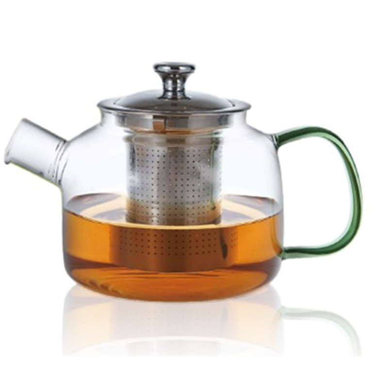Théière en verre avec anse de couleur verte - filtre inox - 800 ml