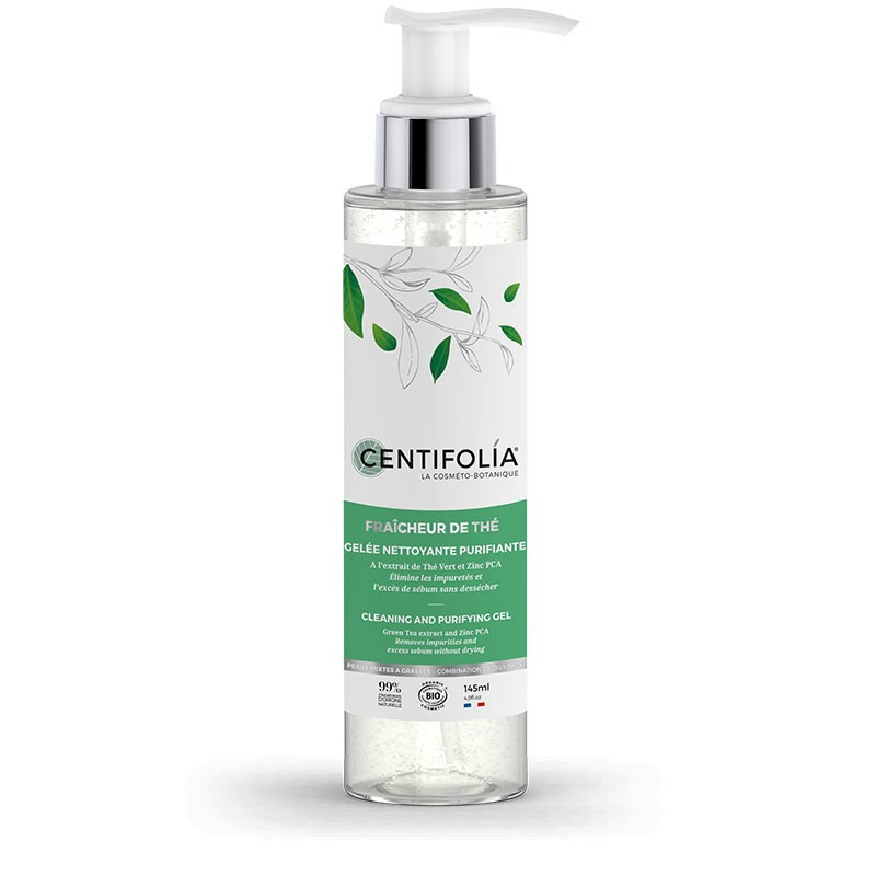Gelée nettoyante purifiante Fraîcheur de thé BIO - Flacon pompe 145 ml - CENTIFOLIA