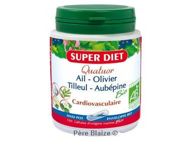 Quatuor Cardiovasculaire BIO - Ail, Olivier, Tilleul, Aubépine - 150 gélules - SUPERDIET