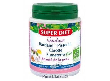 Quatuor Beauté de la peau BIO - Bardane, Pissenlit, Carotte, Fumeterre - 150 gélules - SUPERDIET