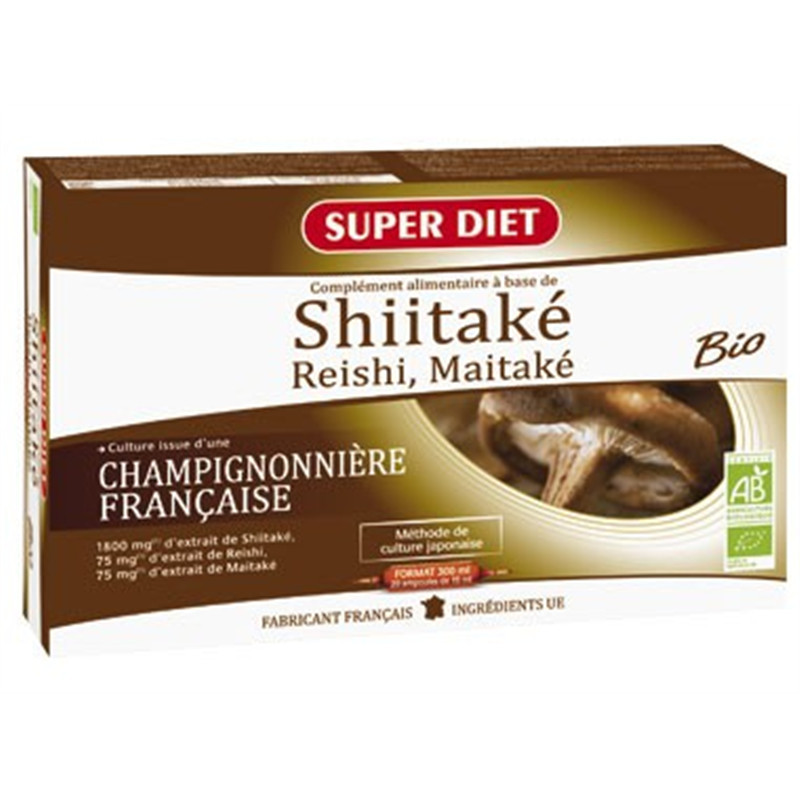 Shitaké+ BIO (Shitaké, Reishi, Maïtaké) - 20 ampoules x 15 ml - SUPERDIET