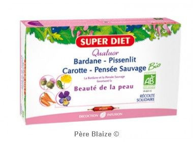 Quatuor Beauté de la peau BIO - Bardane, Pissenlit, Carotte, Pensée sauvage - 20 ampoules x 15 ml - SUPERDIET